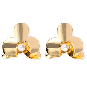 Statement-Ohrringe&nbsp;/&nbsp;Ohrstecker Flower with Imitation Pearl mit Rostfrei Stahl-Stecker Gold-white