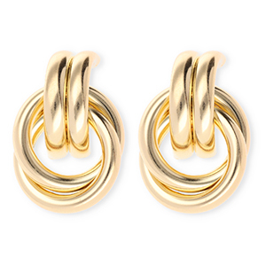 Statement-Ohrringe&nbsp;/&nbsp;Ohrstecker  Double Ring mit Rostfrei Stahl-Stecker Gold