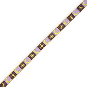 BY31&reg; Schmucktextband Moon and Star Dark brown-lavender purple-lime yellow-gold