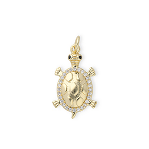 TQ Metall Brass Anh&auml;nger Turtle with Rhinestones Gold-transparent-black