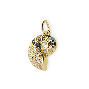 TQ Metall Brass Anh&auml;nger Shell with Rhinestones Gold-transparent-blue