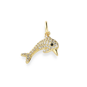 TQ Metall Brass Anh&auml;nger Dolphin with Rhinestones Gold-transparent-black