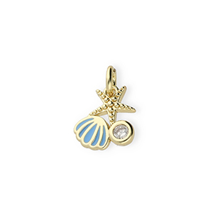 TQ Metall Brass Anh&auml;nger Sealife with Rhinestones Gold-blue-transparent