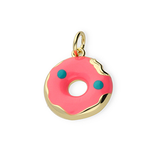 TQ Metall Brass Anh&auml;nger Donut Gold-neon pink-blue
