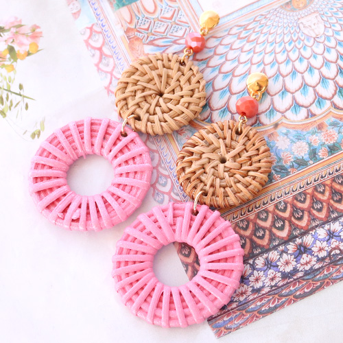 Sommer Ohrringe mit Rattan Anh&auml;ngern